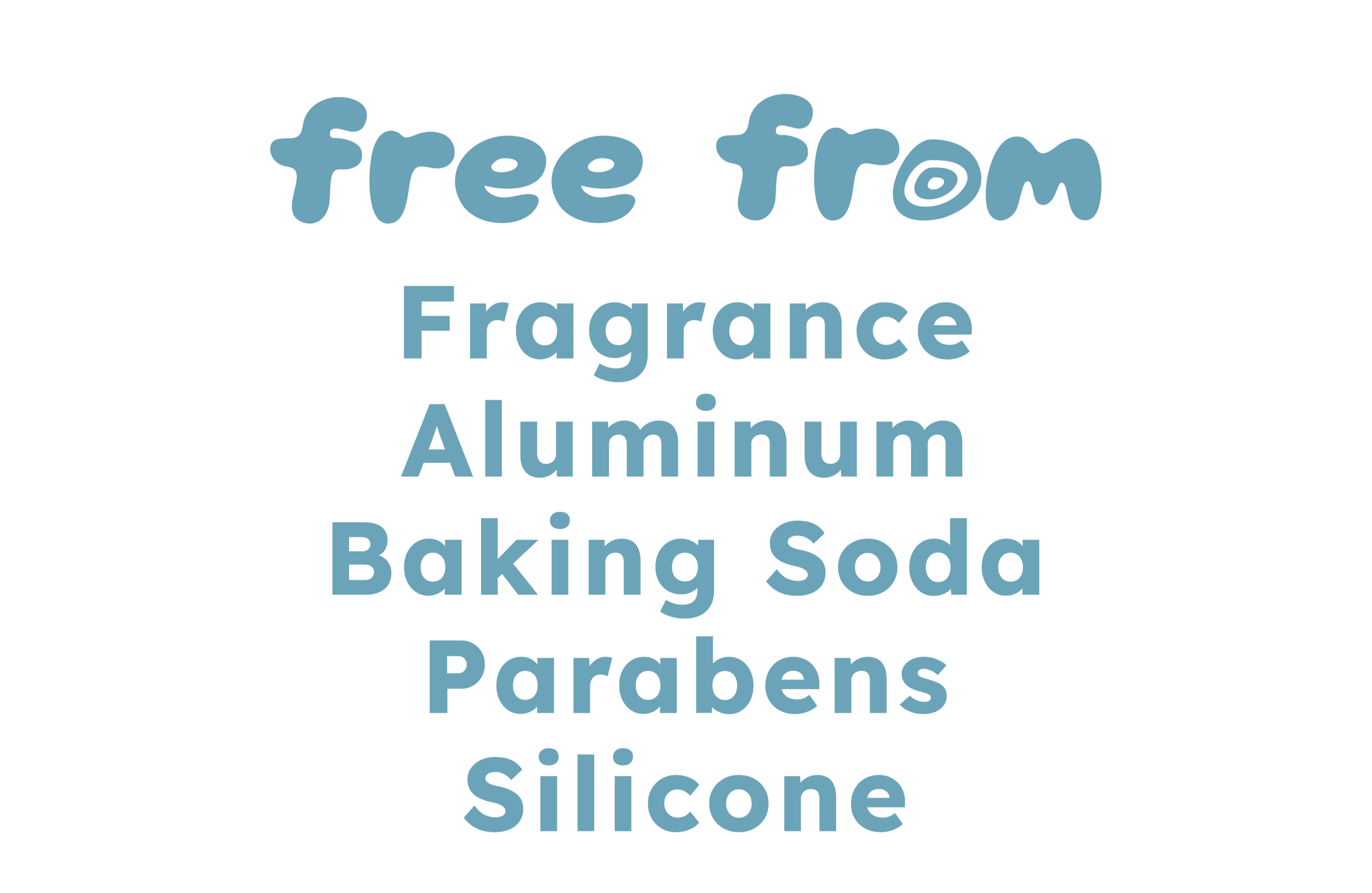 Text indicating 'free from' various allergens on a white background