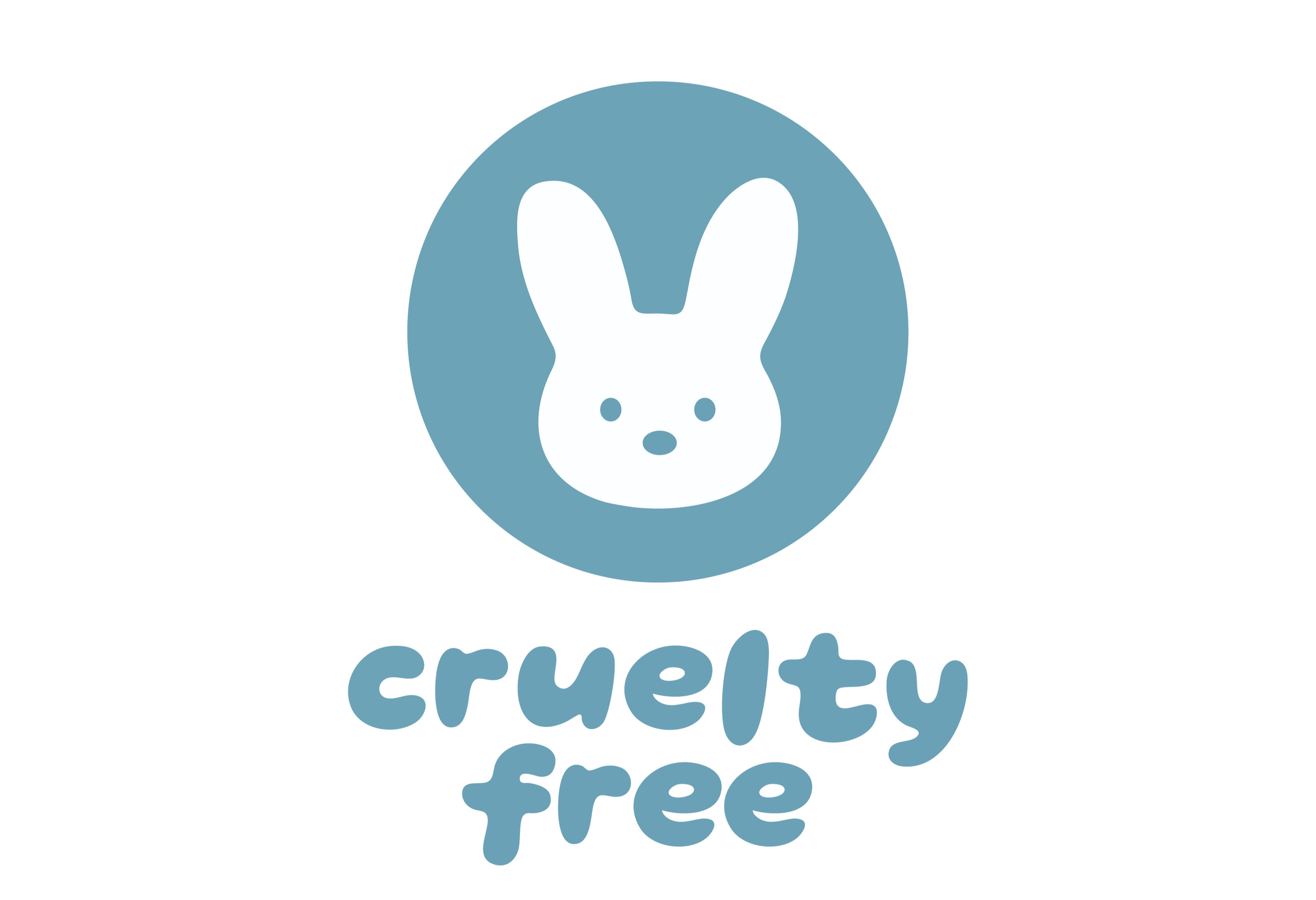 Cruelty free logo with a white rabbit inside a blue circle on a white background
